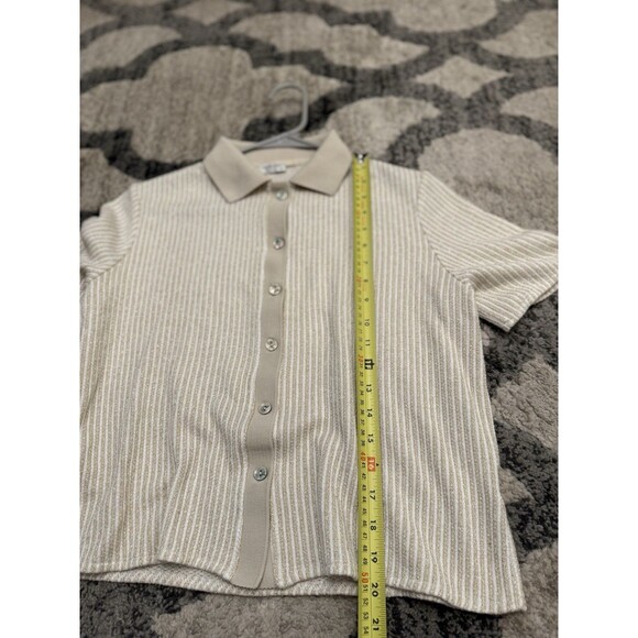 Linea Moda Italy Beige Button Down Knit Shirt M Glitter Thread Short Sleeve - Picture 9 of 10